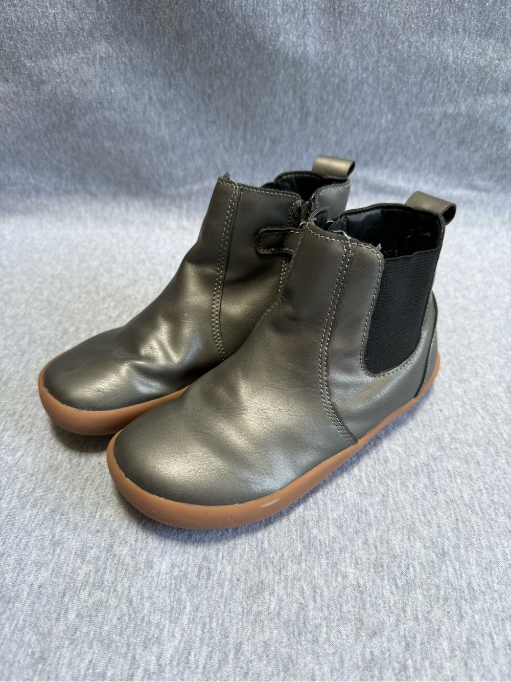 Kids Gray Chelsea Boots with Brown Sole
